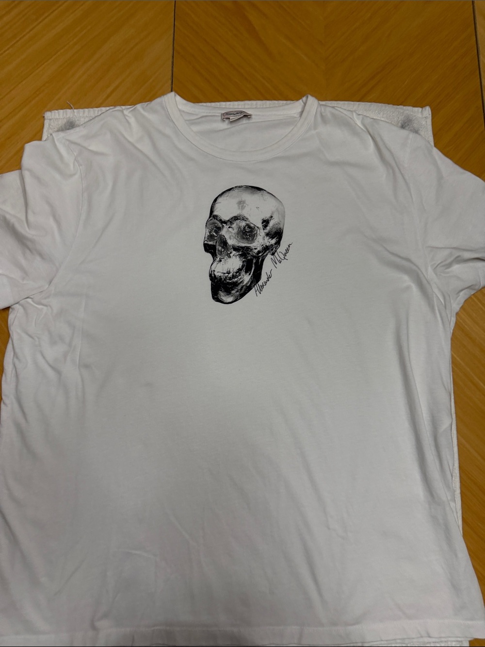 Alexander McQueen White Crewneck Tee with Black Skull Graphic